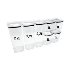 Kit 7 Potes Empilhável Herméticos Transparente Resistente Cozinha Armário Organiza Alimentos Pote