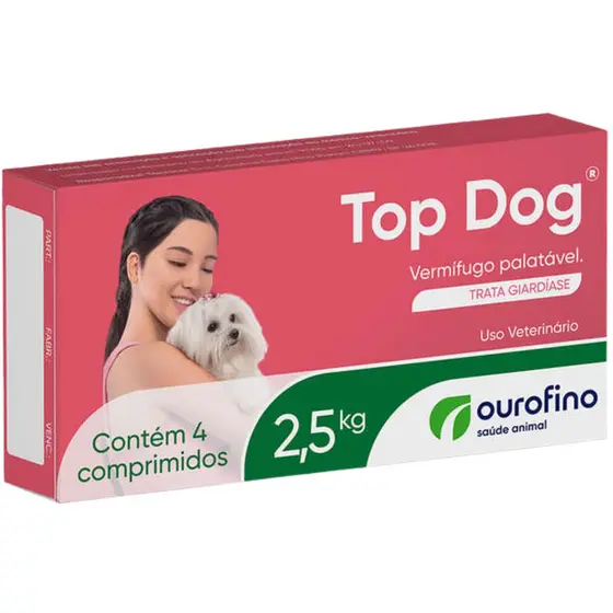Vermífugo Top Dog Cães Até 2,5 Kg - 4 Comprimidos - Ourofino