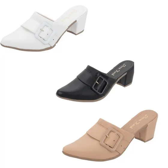 Scarpin Mule Salto Alto Grosso Luxo Bico Fino fivela cor