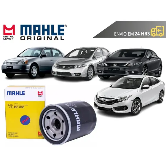 Filtro de Óleo Honda Civic todos de  2003 a 2022 Original Mahle Metal leve