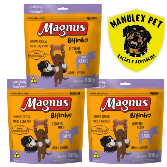 Magnus Bifinho Petisco para Cães Pequeno Porte Sabor Carne 1,5kg / 500g