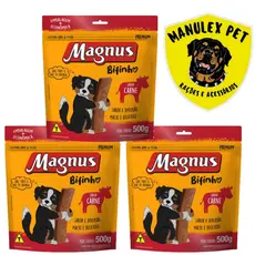 1,5kg - Bifinho Premium Magnus para Cães Sabor Carne, Frango e Carne Pequeno Porte - 500g