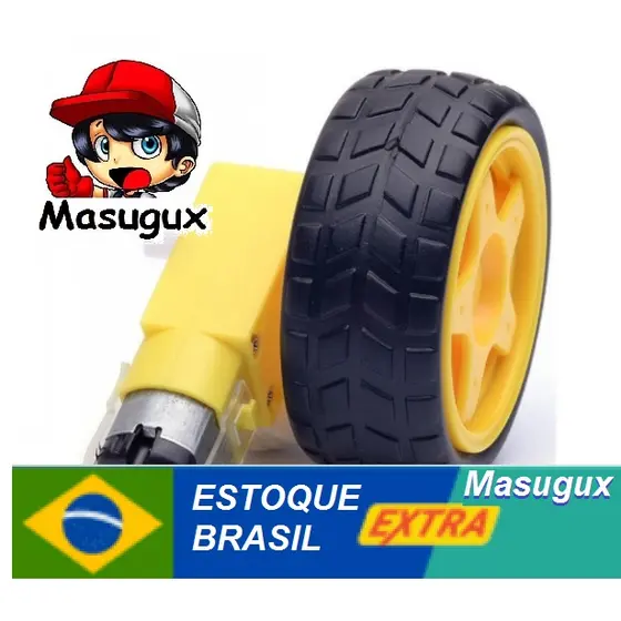 KIT Motor Dc 3~6v Com Redução Roda Pneu Robótica Compativel Arduino Carro robot Masugux Maker