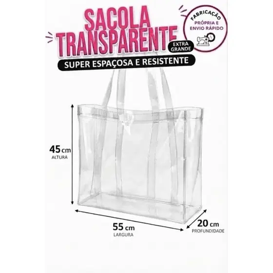 Sacola transparente multiuso JUMBO Reforçada