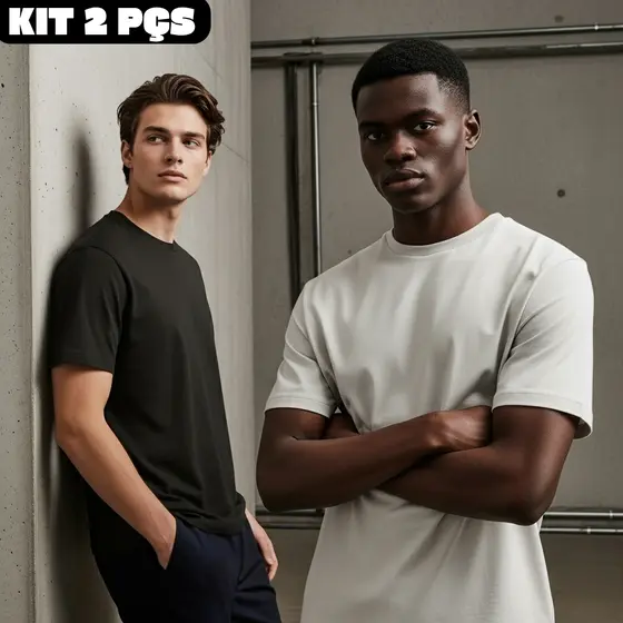 Kit 2 Camisetas Lisa Masculina T-shirt Slim Fit Algodão