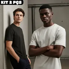 Kit 2 Camisetas Lisa Masculina T-shirt Slim Fit Algodão