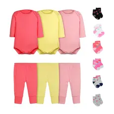 Kit 12 Peças Body Bebê Menina Manga Longa Calça Mijão e Meias