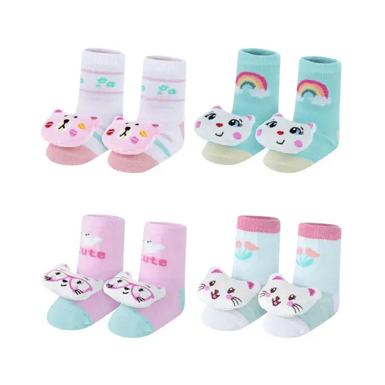 Kit 4 Pares Meia Bebê Sapatinho Menina Antiderrapante DCP Kids