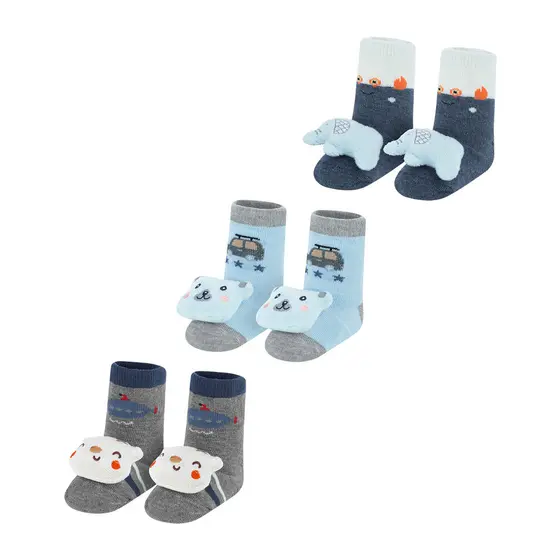 Kit 3 Pares Meia Bebê Sapatinho Menino Antiderrapante DCP Kids