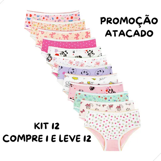 12 Calcinha Infantil Algodão Tradicional Criança Atacado Menina