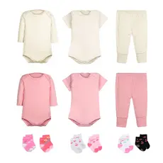 Kit 12 Peças Body Bebê Menina Longa e Curta Calça Mijão e Meias