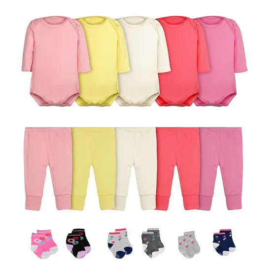 Body Bebê Calça Mijão e Meias Kit 16 Peças Manga Longa Feminino Roupinha de Bebê Infantil