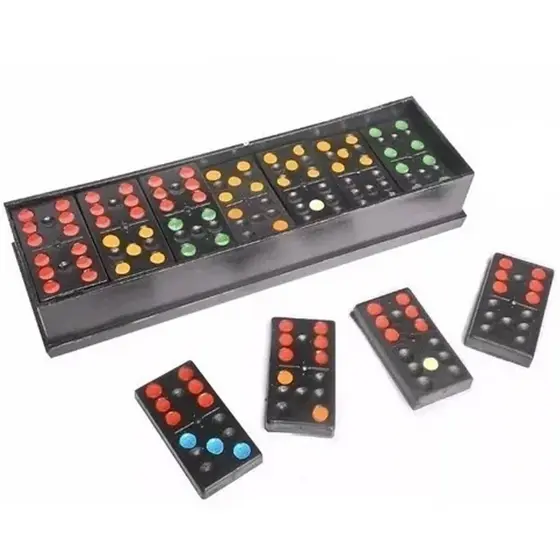 Jogo Dominó Preto Classico Simples 28 Peças Plástico Pontos Coloridos Com Estojo