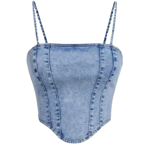 Cropped Top Jeans Juvenil para Menina – Blusa com Alça e Zíper (10 a 16 anos)