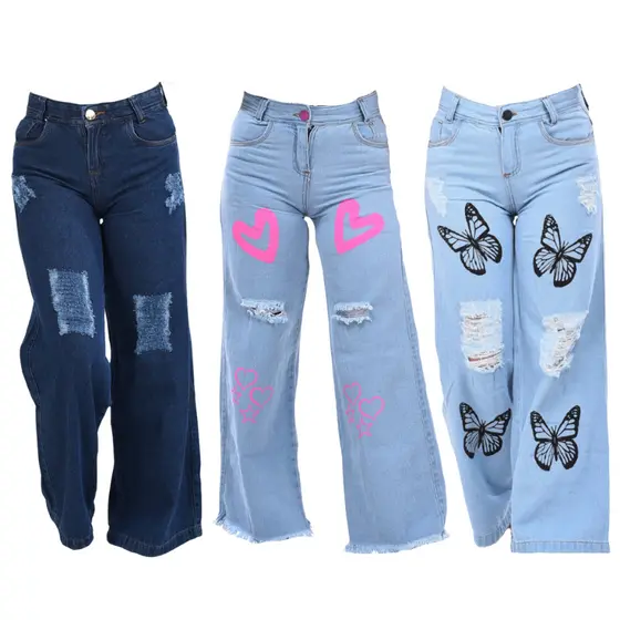 Kit 3 Calças Wide Leg Estampada Menina Infantil e juvenil