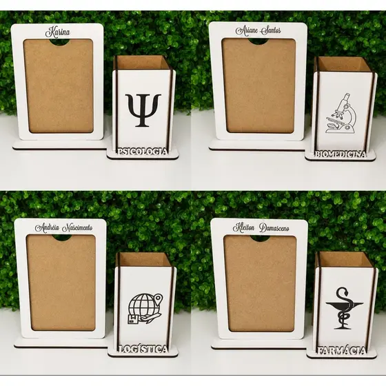Porta retrato com porta canetas de profissão em mdf para foto 10x15cm