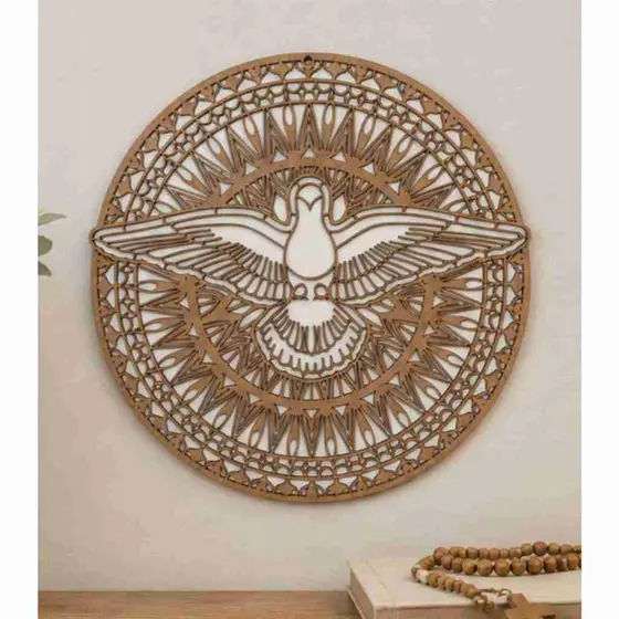 Quadro Mandala Religiosa Divino Espirito Santo Mdf 30x30cm
