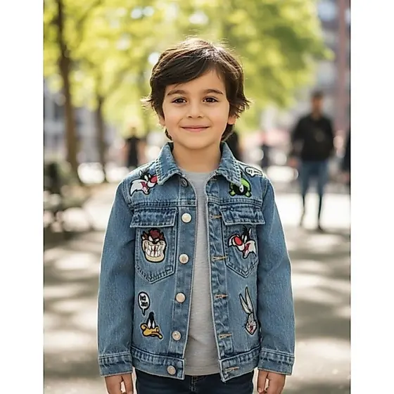 Jaqueta infantil jeans bordada - modinha menino