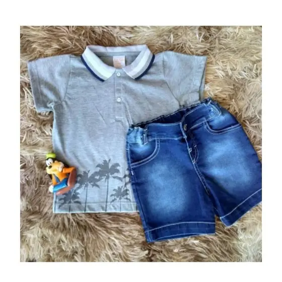 Conjunto verão bebê - shorts jeans e camiseta polo- infantil