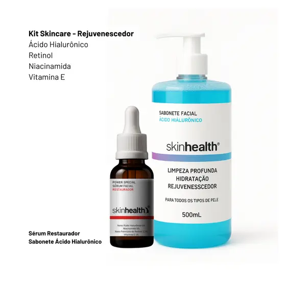 Kit Skincare - Retinol, Vitamina E, Hialurônico - Sabonete e Sérum Facial Skinhealth