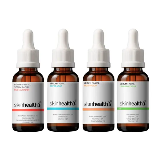 Kit Tratamento Facial Com 4 Sérum - Renovador Reparador Restaurador Uniformizador - Cuidados com Pele - Uso Diário