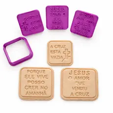 Kit Profissional 3 Carimbos Cortador com Frases Cristãs Páscoa para Biscoitos 5cm