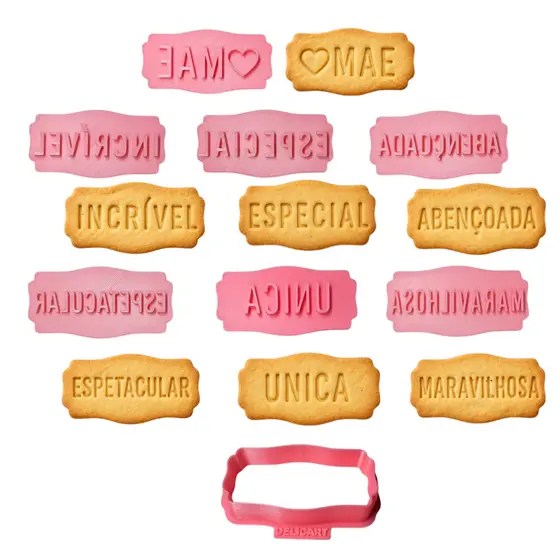 Kit 7 Carimbos e Cortador Dia das Mães Biscoito Confeitaria DelicArt3D