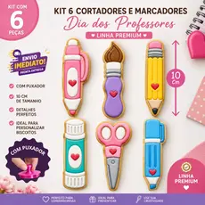 Kit 6 Cortadores e Marcadores de Biscoito Dia dos Professores 10cm Linha Premium com Puxador