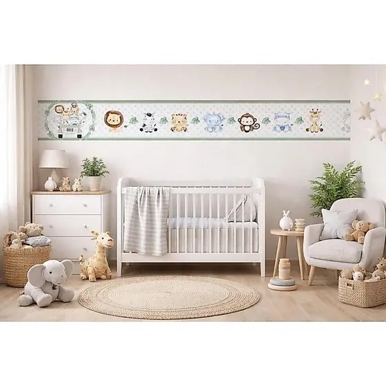 Faixa decorativa parede infantil safari verde
