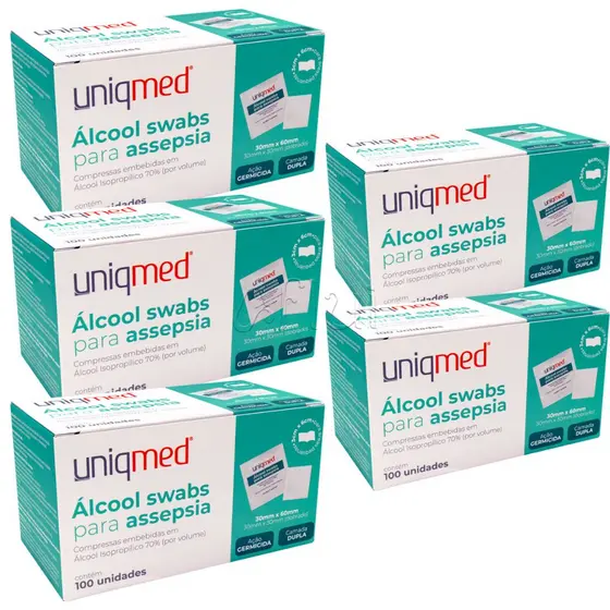 Álcool Swab 70% Saches Lenços Umedecidos Uniqmed 500 unidades