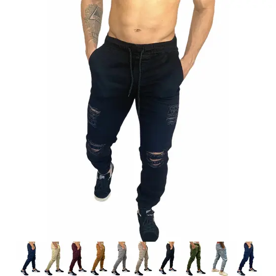 Calça Jogger Masculina - Cores novas - Rasgada Jeans Preta