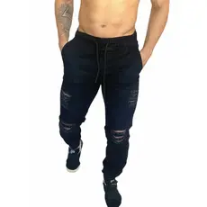 Calça Jogger Masculina Estilo Fitness Rasgada Jeans Preta + Pronta Entrega + Envio Em 24H