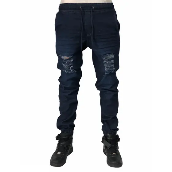 Calça Jogger Masculina Rasgada Jeans Escuro Estilo Swag