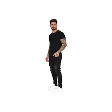 Calça Jeans Masculina Rasgada Destroyed Com Zíper Na Perna