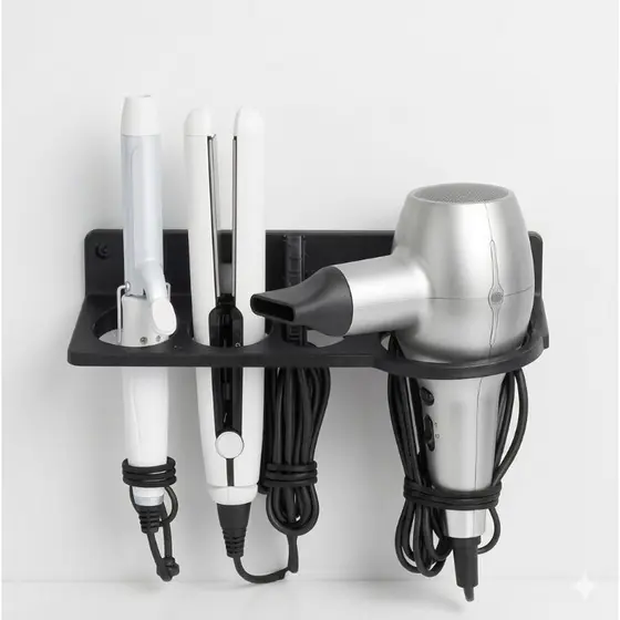 Suporte De Parede Multifuncional 3 em 1 Secador Babyliss Chapinha e Organizador Banheiro Quarto Com Parafusos Resistente