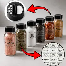 Kit Potes de Tempero 120ml/200ml/300ml + Cartela com 20x Adesivos Tempero | Envio Rápido