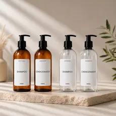 Kit Frascos 500ml Transparente/Âmbar - Shampoo e Condicionador + Envio Imediato