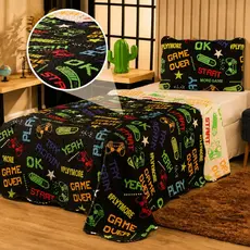 Kit Colcha Solteiro Cobre leito Infantil Dupla Face 2 Peças Roupa de Cama Estampado Menino Menina