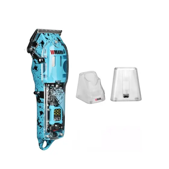 Maquina de Cortar Cabelo Wmark Ng 308/408 Com Visor Azul + Base Carregadora Cs01