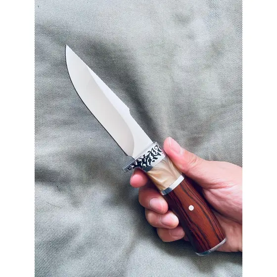 Faca Pequena Madeira Pesca Aço Inox + Bainha 1055 Momo
