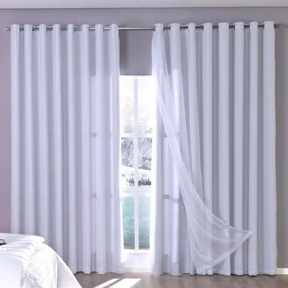 Cortina Blackout com Voil 4m x 2,70m p/ Varão Corta Luz Sala Quarto