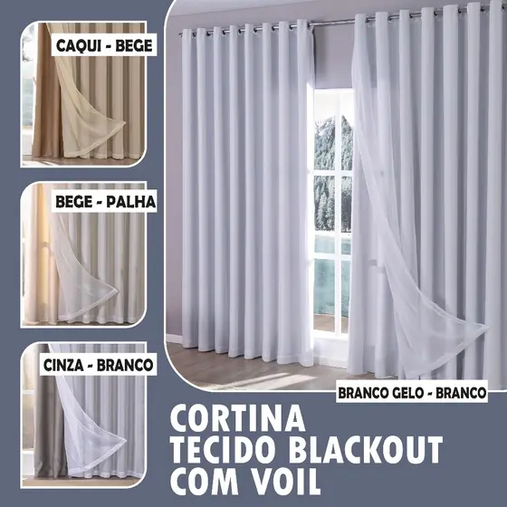 Cortina Blackout Com Voil 8,00m x 2.70m alt. Decoração Quarto Sala