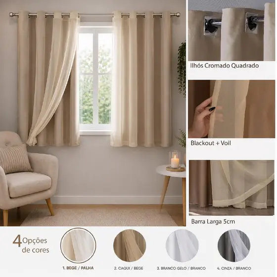 Cortina Janela Blackout Com Voil 2,60m X 1,70m alt.