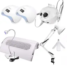 Kit Profissional Motor NailDrill 50.000RPM + 2 Cabines Sun 5 Lanterna UV + Luminária Unha Manicure