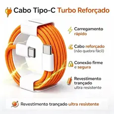 Arregador Turbo 40W Tipo-C + Cabo Reforçado Compatível 15/16/17 IPhone Carregamento Rápido celular
