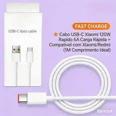 Cabo Turbo 6A para Xiaomi 1m USB Tipo-C ou Tipo-C x Tipo-C| Carregamento Rápido e Dados