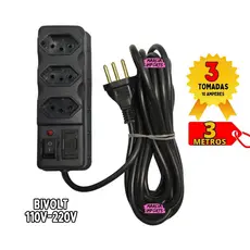 FILTRO DE LINHA RÉGUA tripolar DE 3 TOMADAS 10 Amperes com fusível 3 METROS Envio Imediato