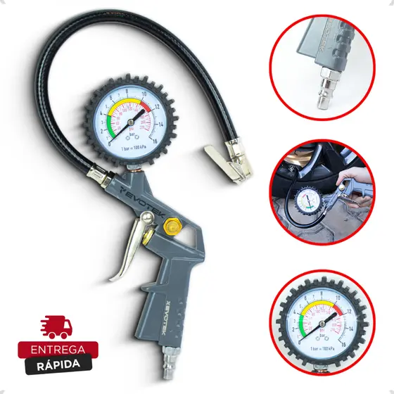 Calibrador e Inflador de Pneus Com Manômetro 220 Libras Profissional