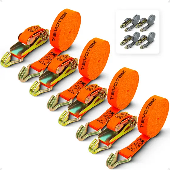 Kit 4 Cinta Catraca 4,6m 800kg Com Gancho Reforçado Para Amarrar Carga