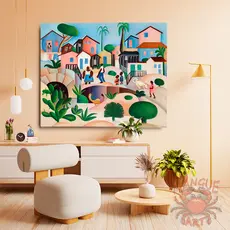 Quadro Tarsila do Amaral , Morro da favela. arte moderna em tela acetinada. Pronto para pendurar.